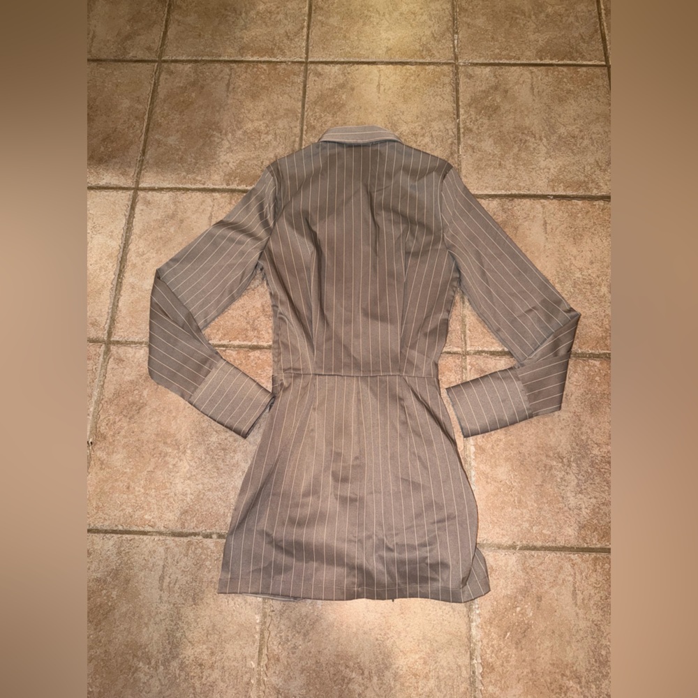 Striped Long-Sleeve Shirt Dress in Taupe - Picture 9 of 11